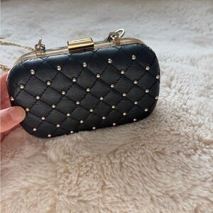Cromia Italian Leather Black Studded Box Clutch Evening Bag